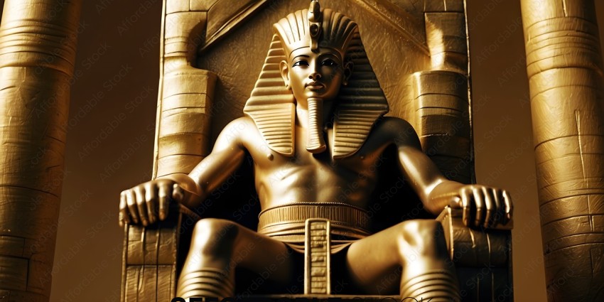 A golden statue of a pharaoh with a scepter