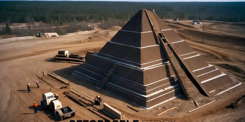 A large structure with a pyramid shape and stairs