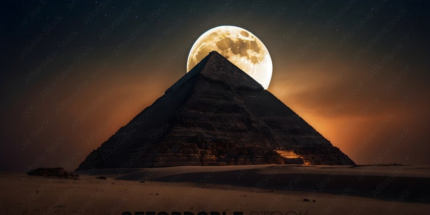 A large pyramid with a full moon in the background