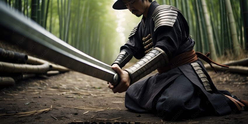 Man in traditional Japanese garb holding a sword