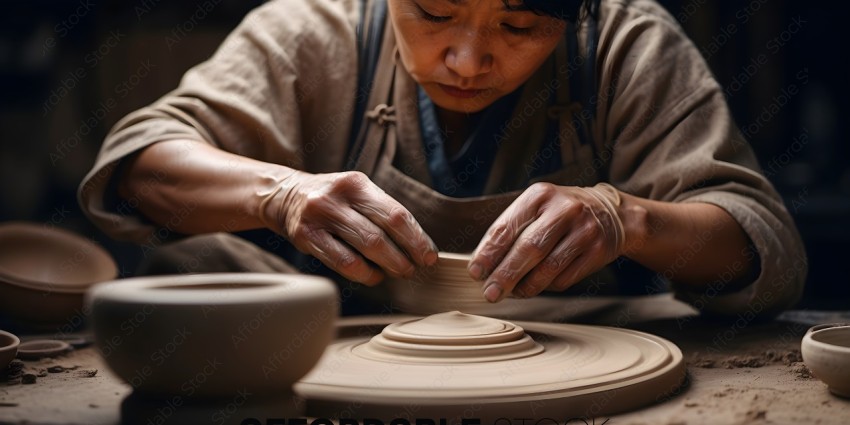 Woman Shaping Clay Pottery
