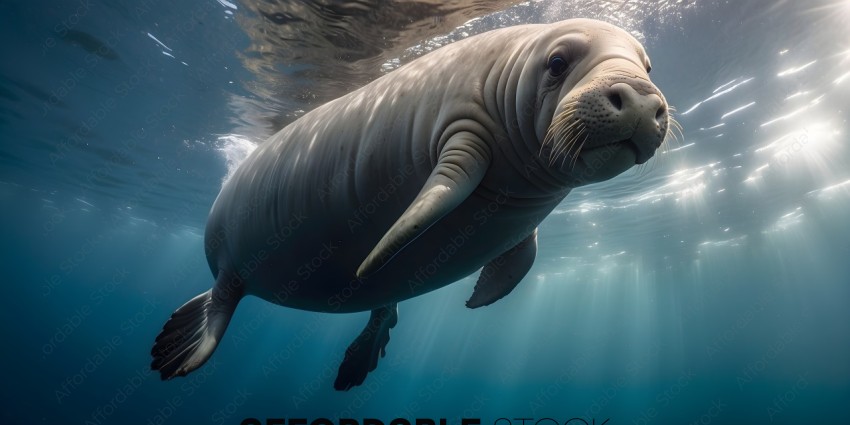 A large seal swims underwater