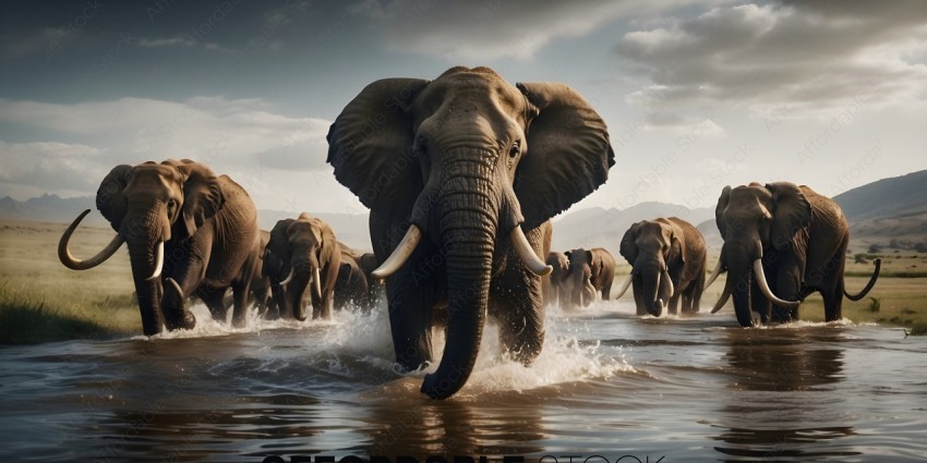 Elephants walking through water
