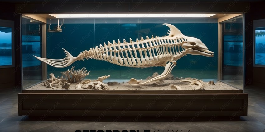 A skeleton of a fish is on display