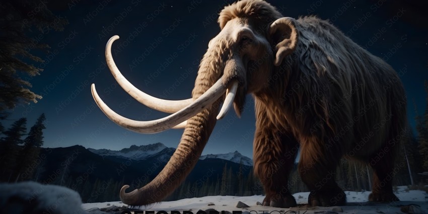 A wooly mammoth with a long trunk