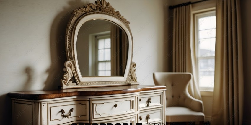 A large mirror on a dresser
