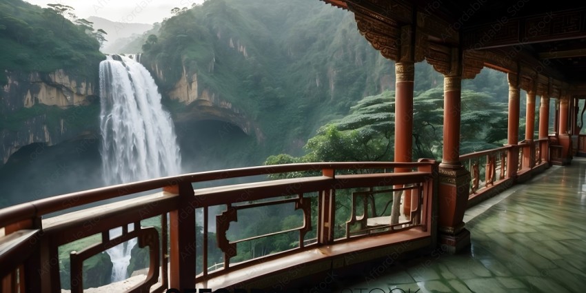 A view of a waterfall from a balcony