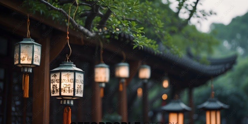 A row of lanterns with Chinese characters on them