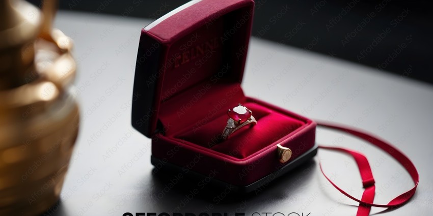 A ring in a red velvet box