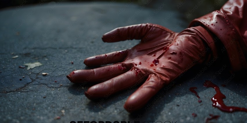 A bloody glove on the ground