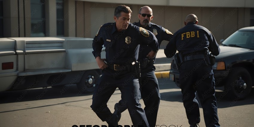 FBI Agents and Police Officer Chasing a Suspect