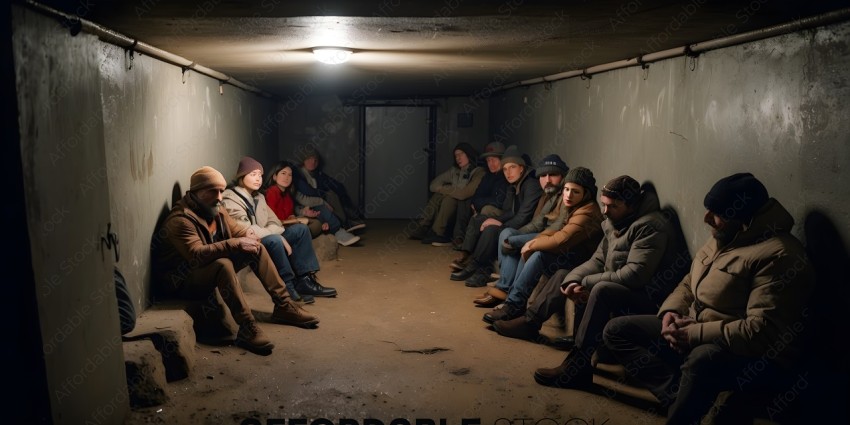 People sitting in a tunnel