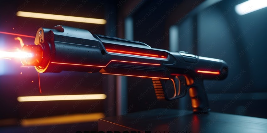 A futuristic gun with a red glow