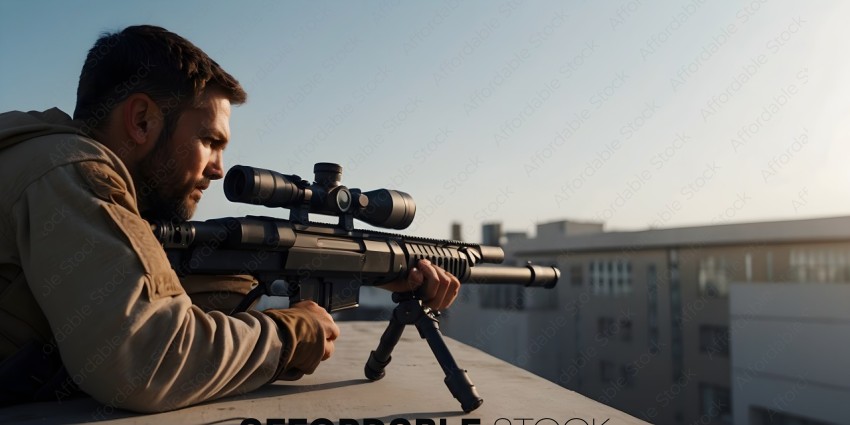 Man with rifle on a rooftop