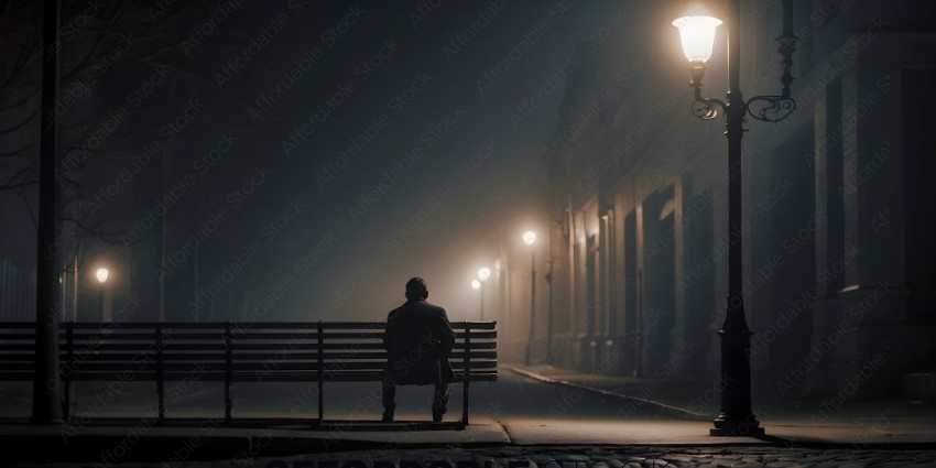 A man sitting on a bench in the dark