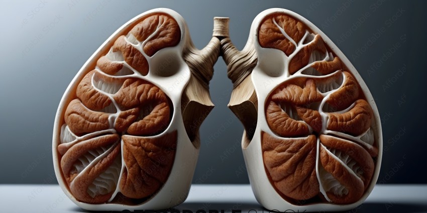 A pair of human lungs carved out of wood