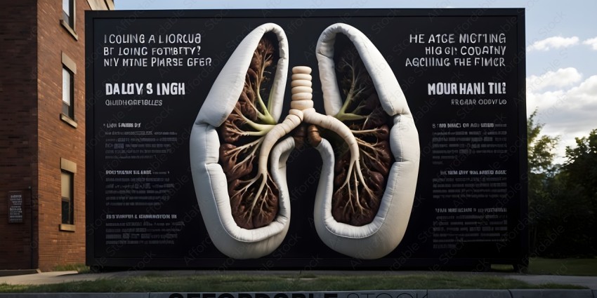 A large poster of a lungs with a caption