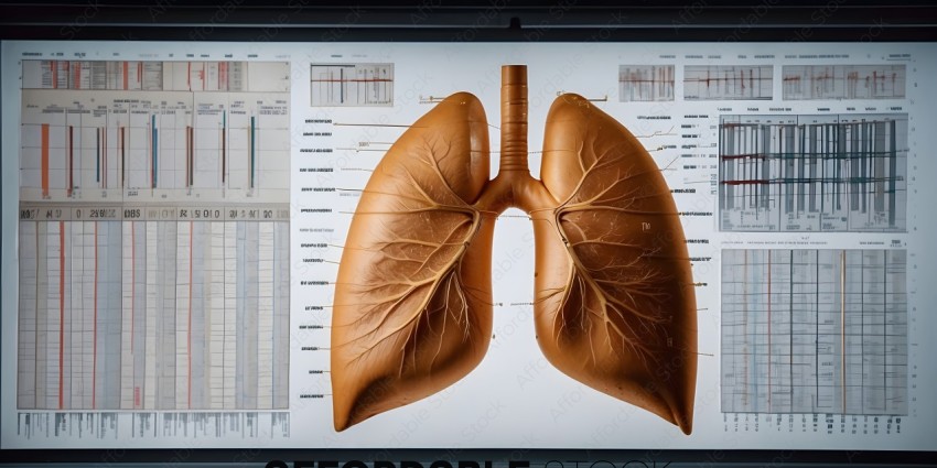 A close up of a human lung with a diagram of the lung
