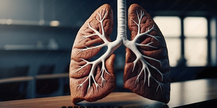 A close up of a human lung with a white cord coming out of it