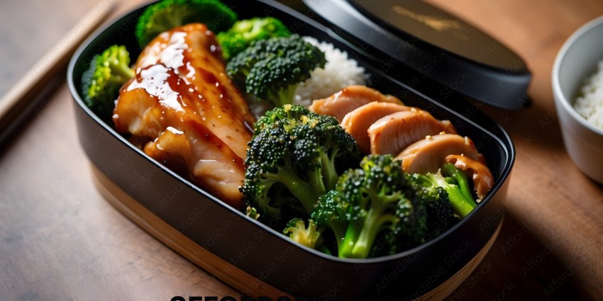 A Bento Box of Chicken, Broccoli, and Rice