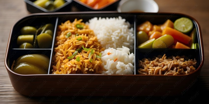 A Bento Box of Rice, Vegetables, and Meat