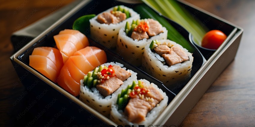 A Bento Box of Sushi and Sashimi