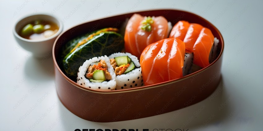 A Bento Box of Sushi, Vegetables, and Tuna