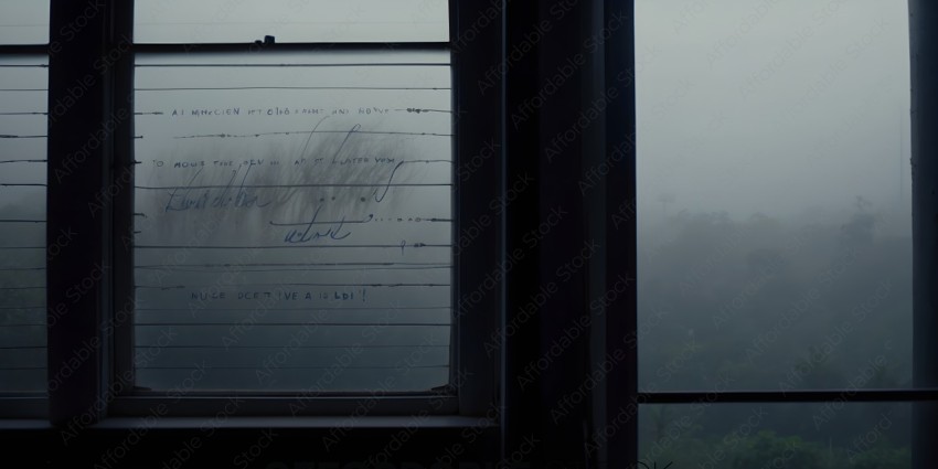 A handwritten note on a window pane