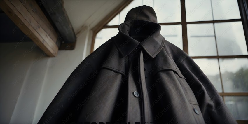 A dark brown trench coat with a hood