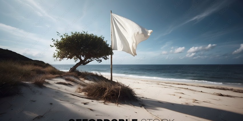 A white flag on a beach