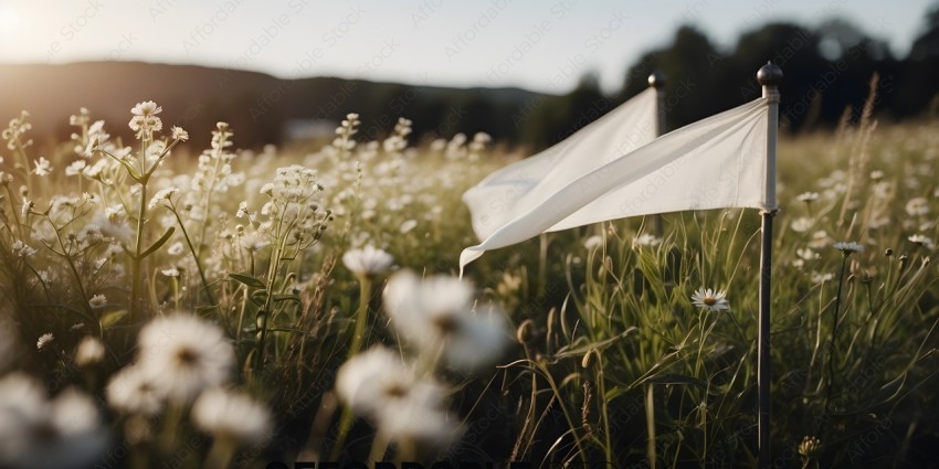 White Flag in a Field of Flowers