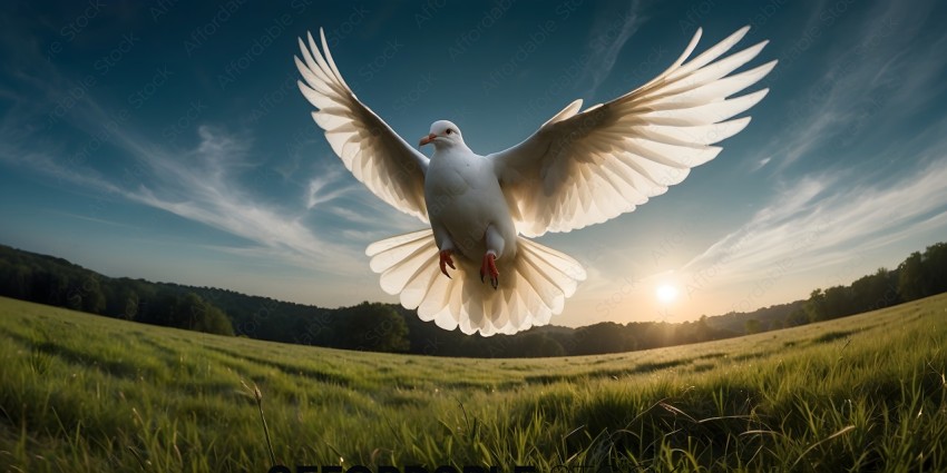 A white bird with red feet flying in the air