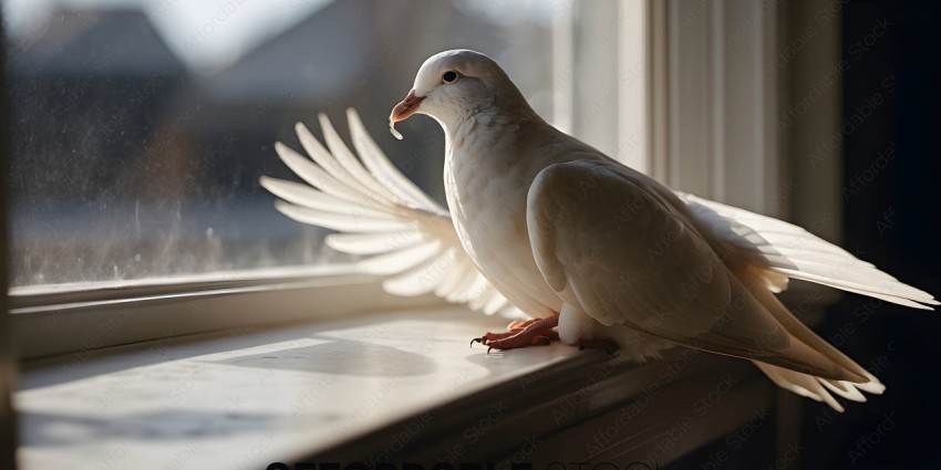 White bird sitting on window sill