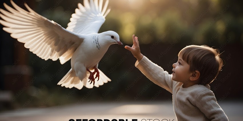 A young child reaches out to a bird