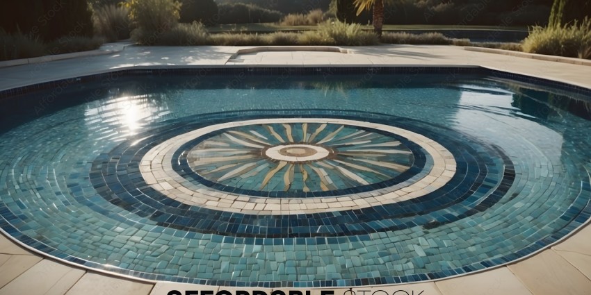 A swimming pool with a mosaic design