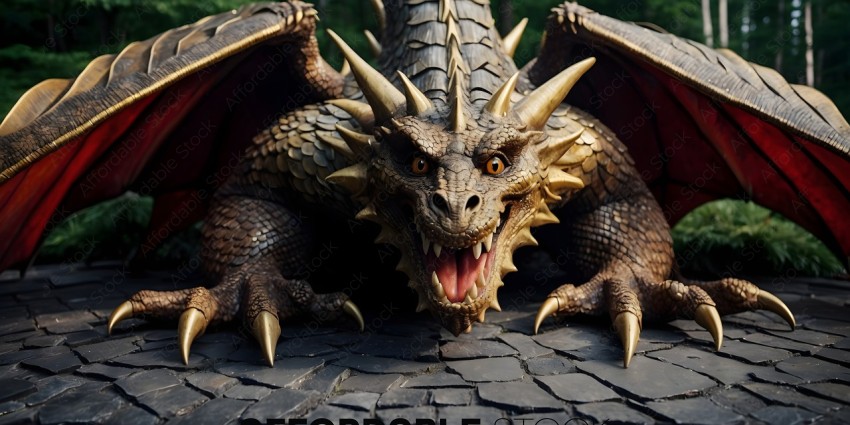 A close up of a dragon's face with its mouth open