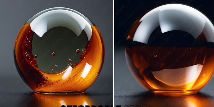 A glass ball with a brown liquid inside