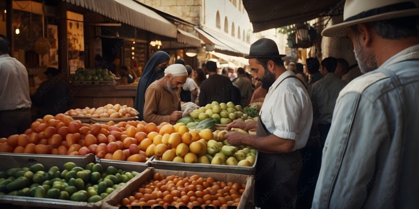 Man in a hat selling fruit at an outdoor market