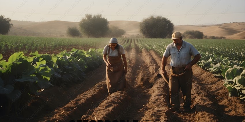 Two Farmers Work Together in the Field