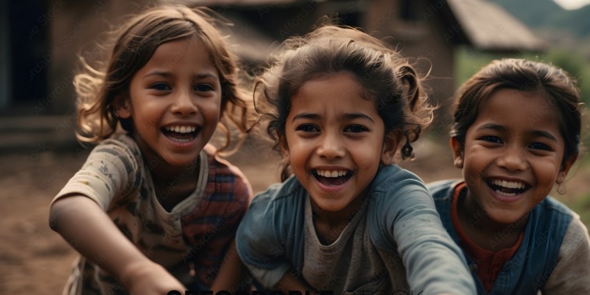 Two young girls laughing and smiling