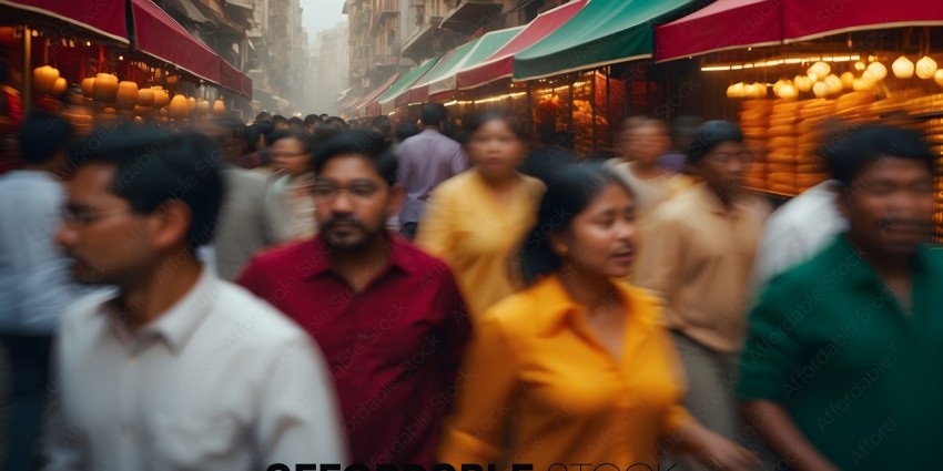 Crowd of people walking in a busy marketplace