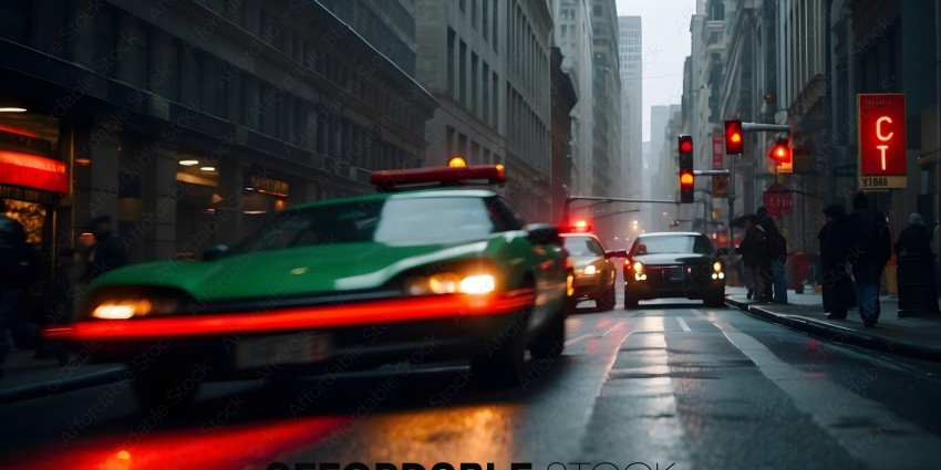 Police Cars on a Rainy Street