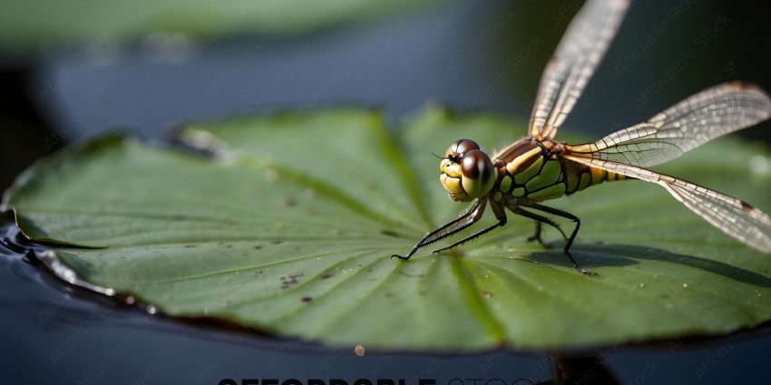A dragonfly sits on a leaf