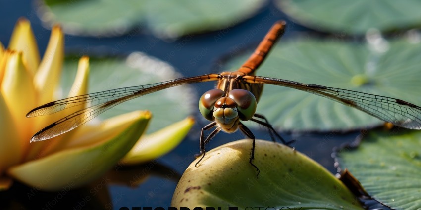 A dragonfly perched on a leaf