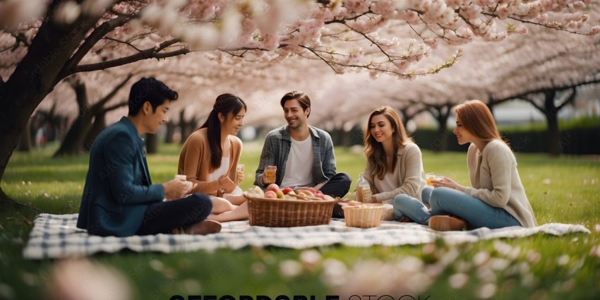 A group of people enjoying a picnic in a park