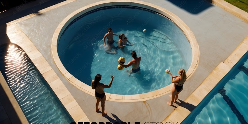 People in a pool with a ball
