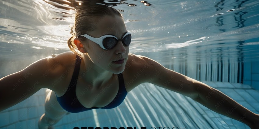 A woman in a swimming pool with goggles