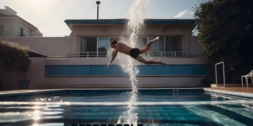 Man diving into pool with water splashing up