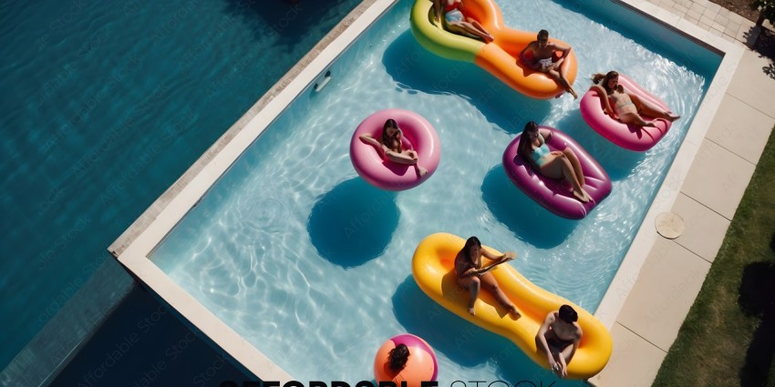 People in inflatable rings in a pool