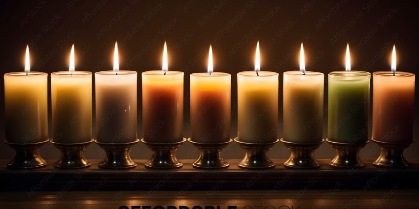 Five candles with lit wicks